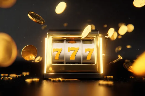 A woman smiling while playing online games on her laptop, surrounded by neon casino elements, showcasing BDOK’s diverse game collection.